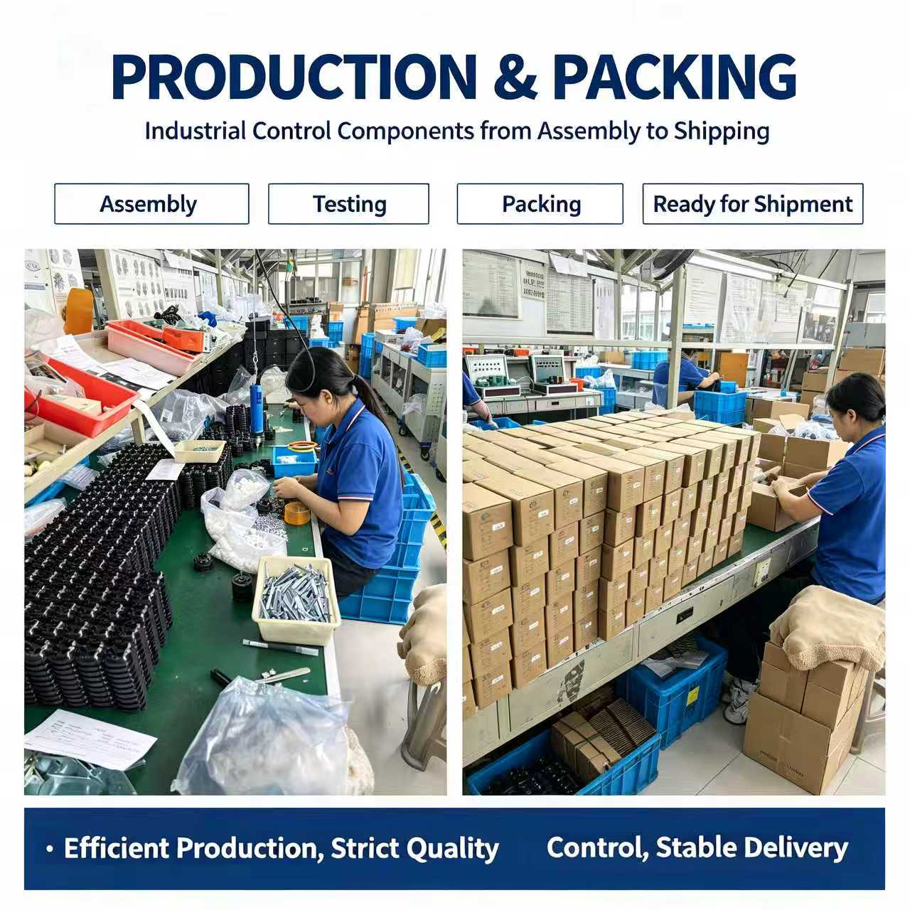 Processo de montagem e embalagem de produção | Fabricação de produtos industriais