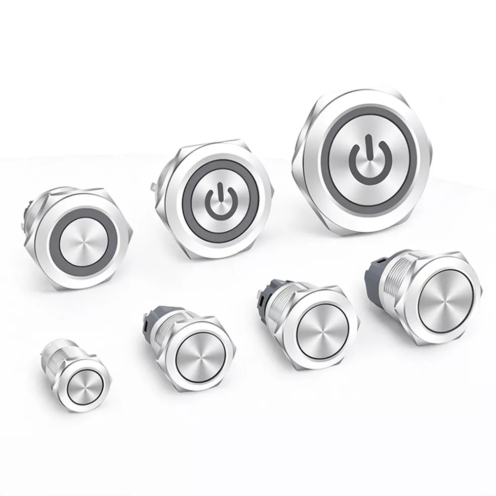 Personalize o interruptor de botão de metal do ícone com luz