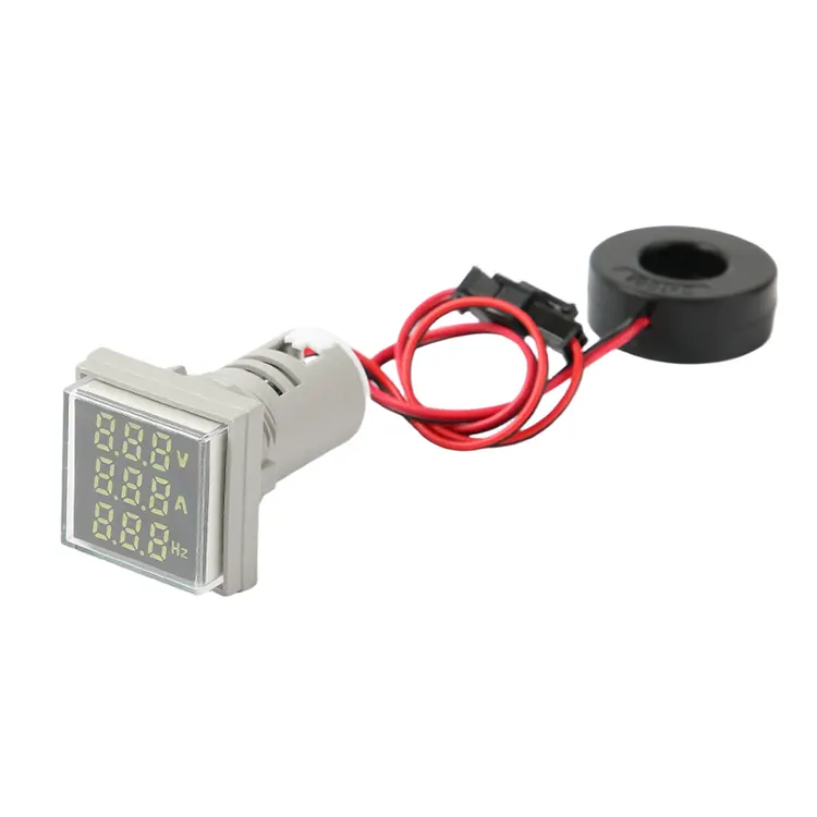 Voltímetro AC digital, amperímetro e luz indicadora de display triplo quadrado Hz