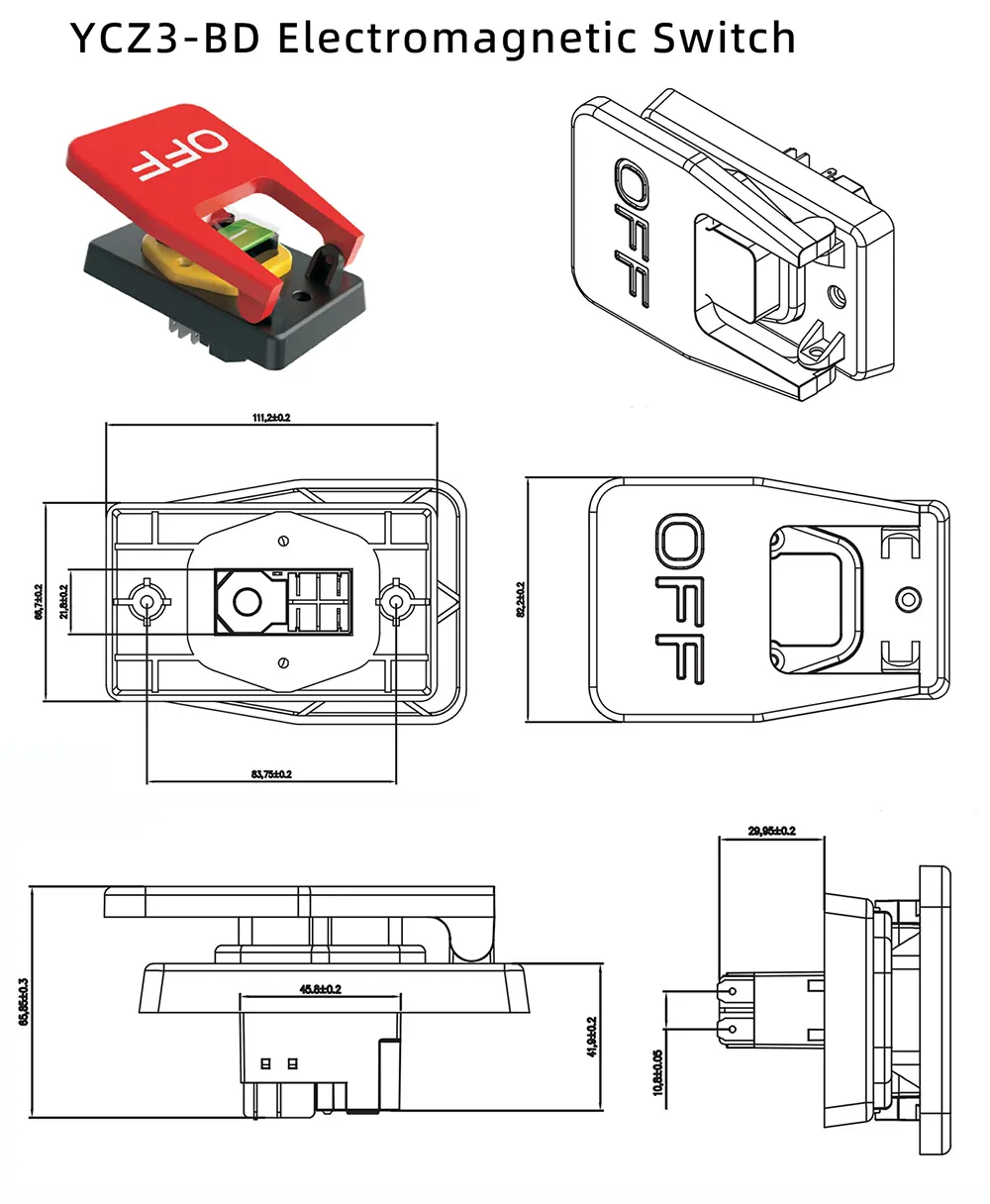 16A Big Red OFF Panel Push Button Electromagnetic Switch With Box