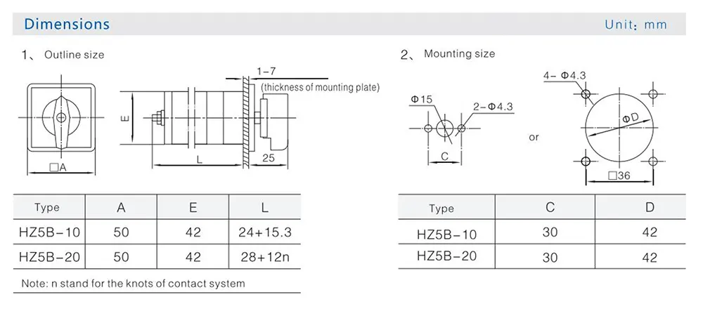 10A Three Positions Combination Rotary Cam Switch