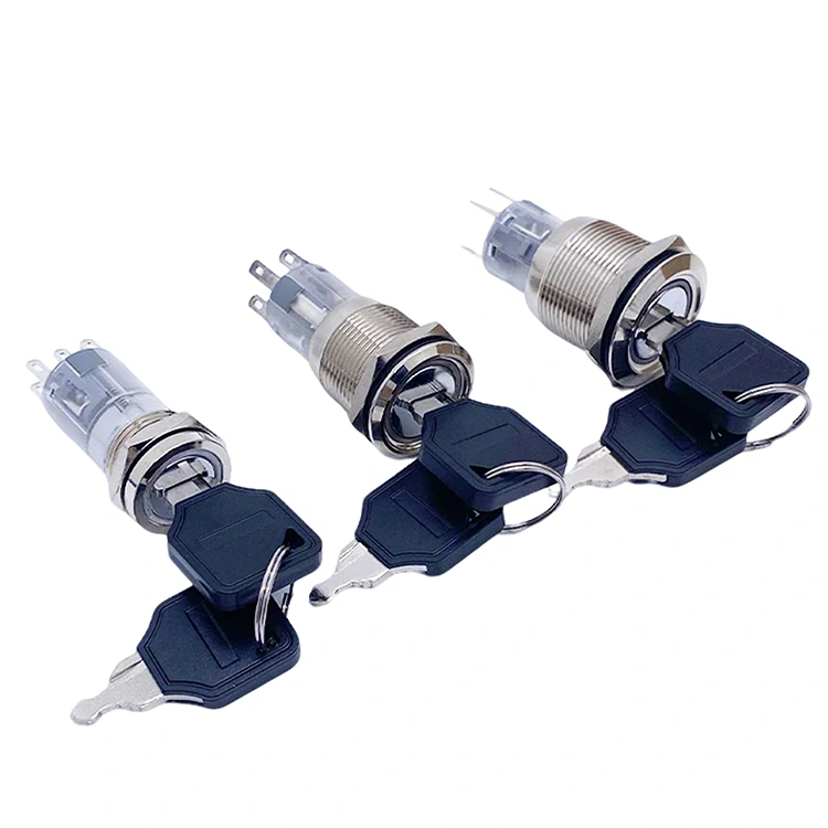 Chave dois interruptor rotativo de botão de metal de três posições
